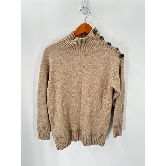 Anthropologie Margairta Tan Button Mock Neck Tunic Sweater // XS - Picture 3 of 10